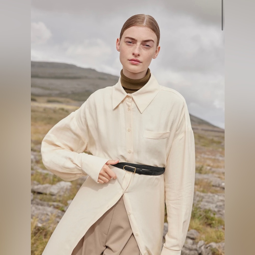 Polene thin umi belt - black lizard print